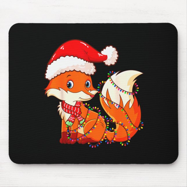 Christmas Lights Fox Wearing Xmas Hat - Cute Funny Mouse Mat (Front)