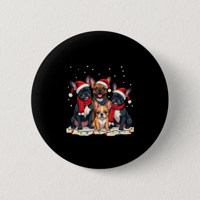 Christmas Lights French Bulldogs Xmas Frenchie Dog 6 Cm Round Badge (Front)
