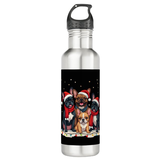 Christmas Lights French Bulldogs Xmas Frenchie Dog 710 Ml Water Bottle (Front)