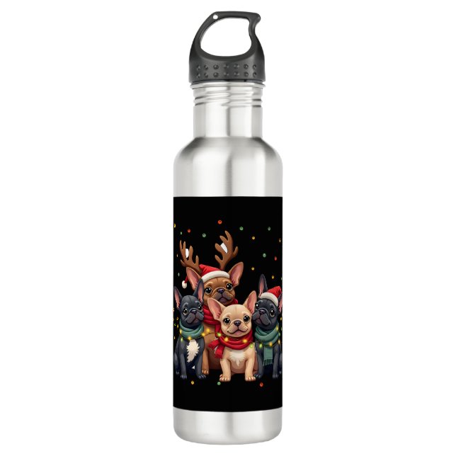 Christmas Lights French Bulldogs Xmas Frenchie Dog 710 Ml Water Bottle (Front)