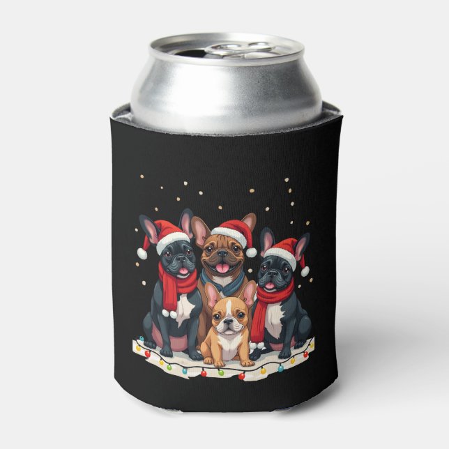 Christmas Lights French Bulldogs Xmas Frenchie Dog Can Cooler (Can Front)