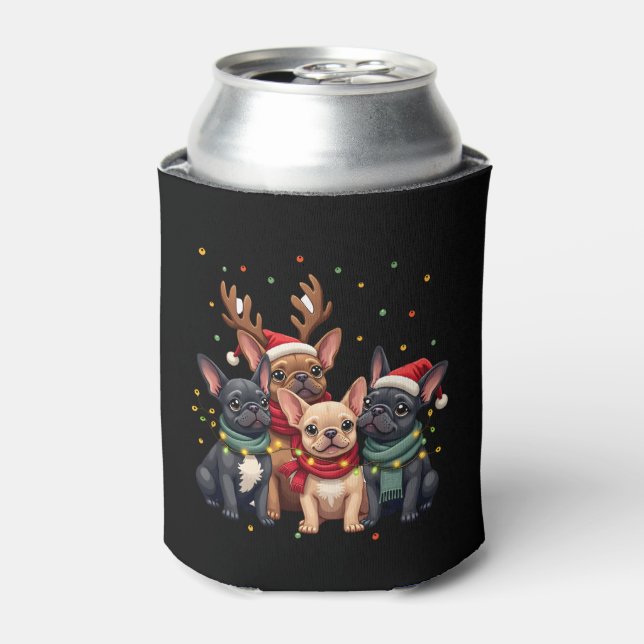 Christmas Lights French Bulldogs Xmas Frenchie Dog Can Cooler (Can Front)