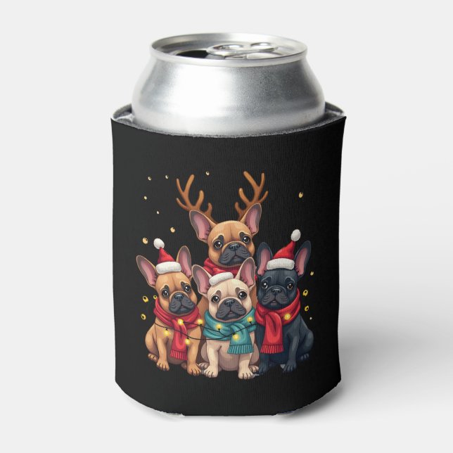Christmas Lights French Bulldogs Xmas Frenchie Dog Can Cooler (Can Front)