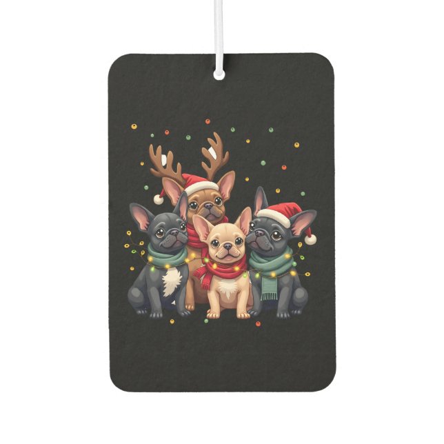 Christmas Lights French Bulldogs Xmas Frenchie Dog Car Air Freshener (Front)