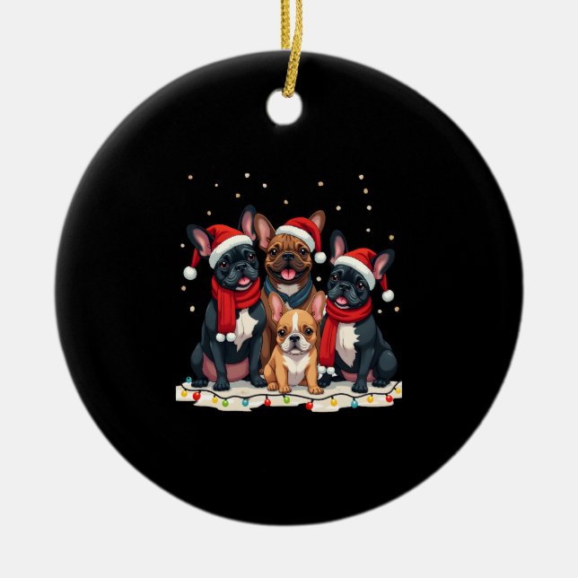 Christmas Lights French Bulldogs Xmas Frenchie Dog Ceramic Tree Decoration (Front)