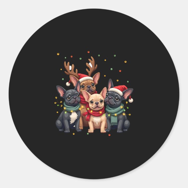Christmas Lights French Bulldogs Xmas Frenchie Dog Classic Round Sticker (Front)