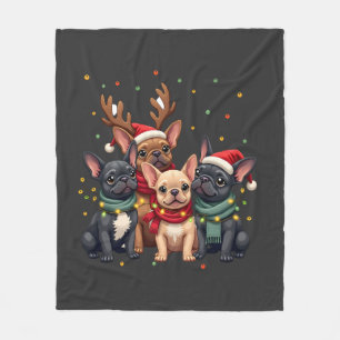 Christmas Lights French Bulldogs Xmas Frenchie Dog Fleece Blanket