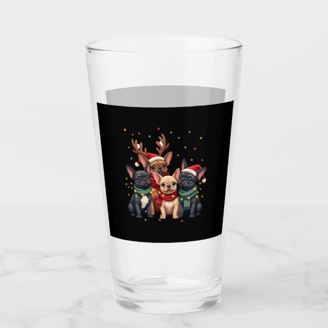 Christmas Lights French Bulldogs Xmas Frenchie Dog Glass (Front)