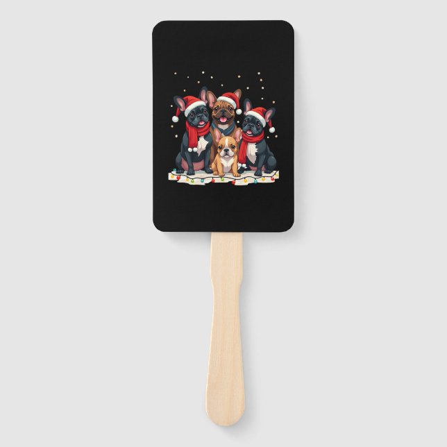 Christmas Lights French Bulldogs Xmas Frenchie Dog Hand Fan (Front)