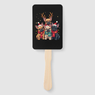 Christmas Lights French Bulldogs Xmas Frenchie Dog Hand Fan