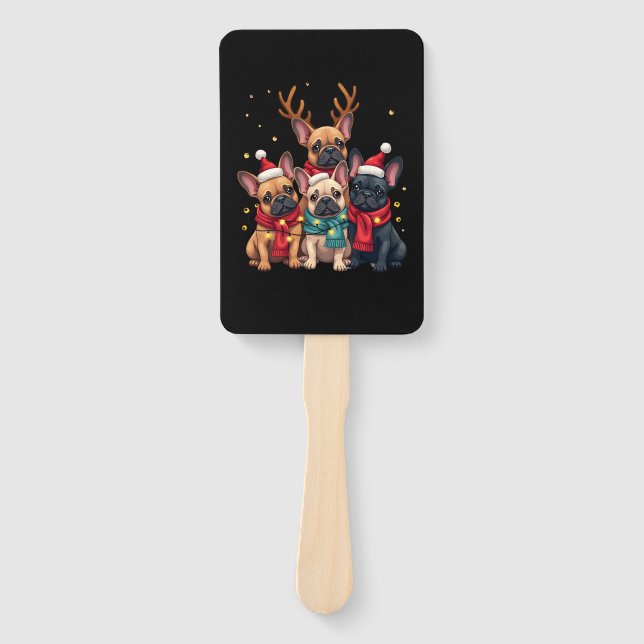 Christmas Lights French Bulldogs Xmas Frenchie Dog Hand Fan (Front)