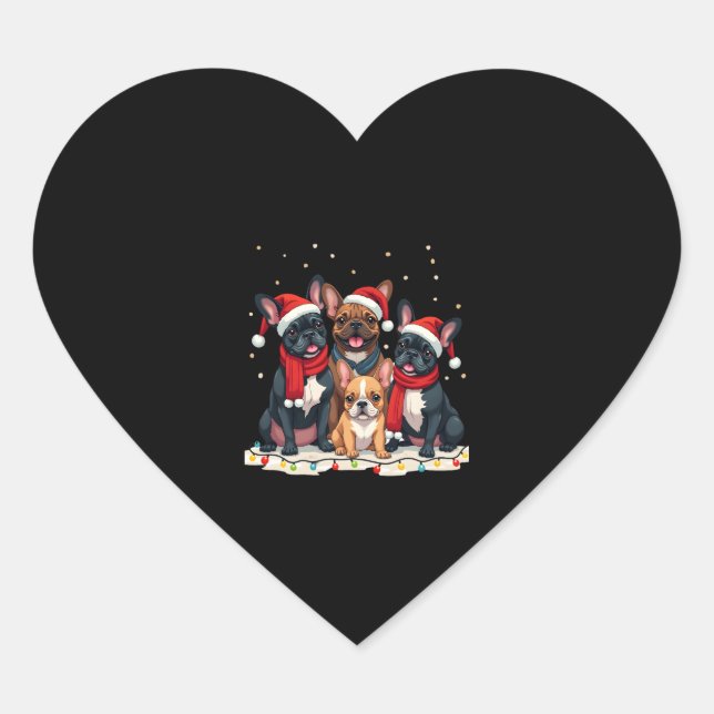 Christmas Lights French Bulldogs Xmas Frenchie Dog Heart Sticker (Front)