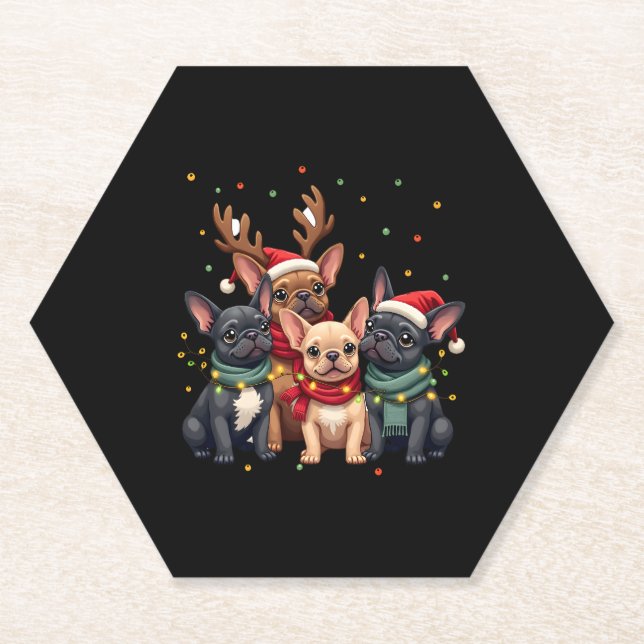 Christmas Lights French Bulldogs Xmas Frenchie Dog Paper Coaster (Front)