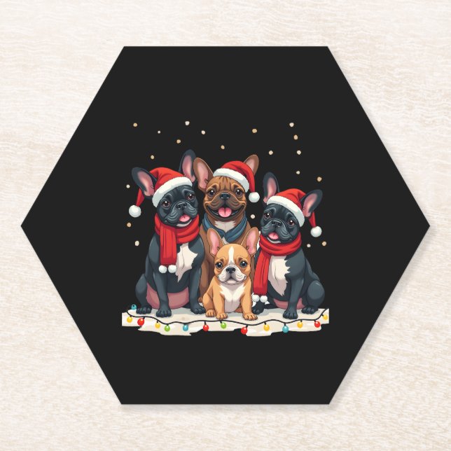 Christmas Lights French Bulldogs Xmas Frenchie Dog Paper Coaster (Front)