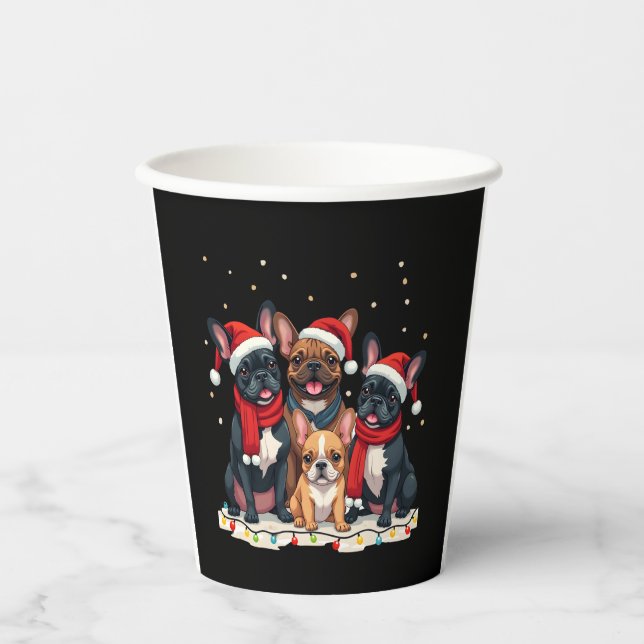 Christmas Lights French Bulldogs Xmas Frenchie Dog Paper Cups (Front)