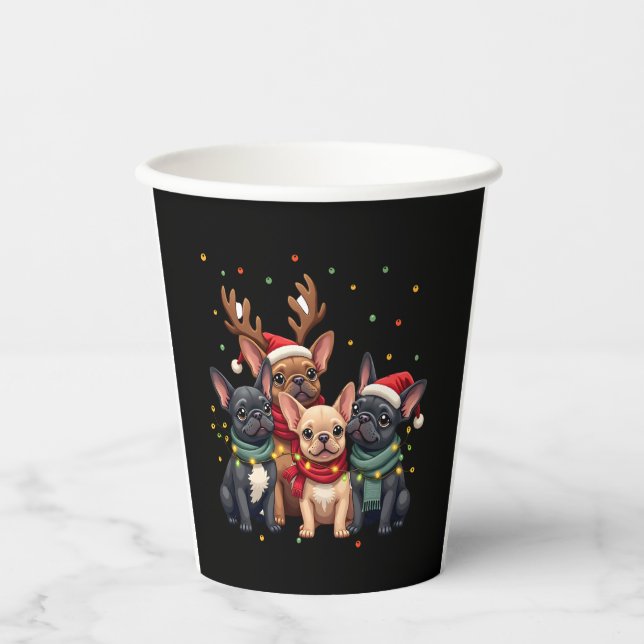 Christmas Lights French Bulldogs Xmas Frenchie Dog Paper Cups (Front)