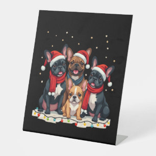 Christmas Lights French Bulldogs Xmas Frenchie Dog Pedestal Sign