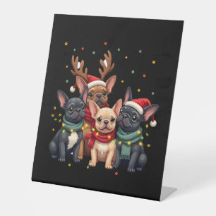 Christmas Lights French Bulldogs Xmas Frenchie Dog Pedestal Sign