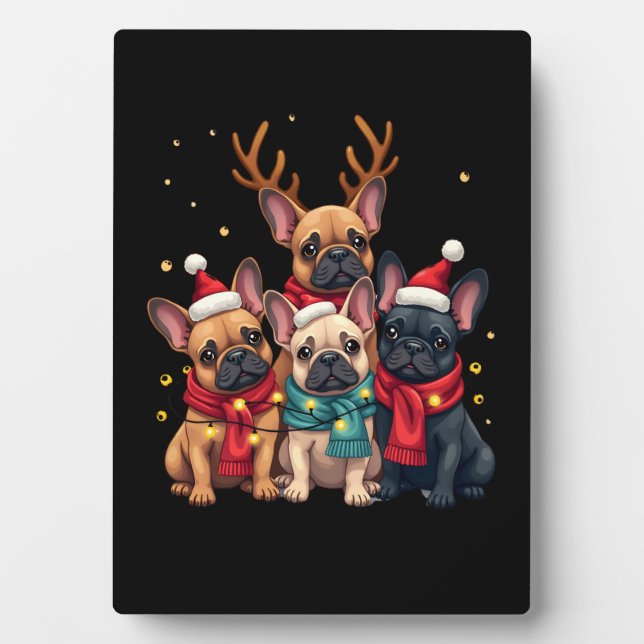 Christmas Lights French Bulldogs Xmas Frenchie Dog Plaque (Front)