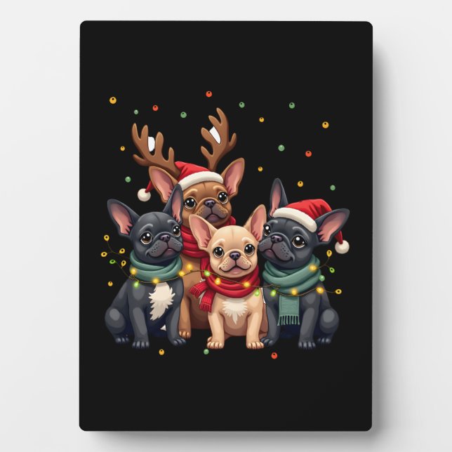 Christmas Lights French Bulldogs Xmas Frenchie Dog Plaque (Front)