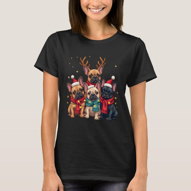 Christmas Lights French Bulldogs Xmas Frenchie Dog T-Shirt (Front)