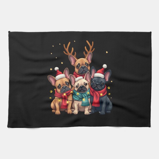 Christmas Lights French Bulldogs Xmas Frenchie Dog Tea Towel (Horizontal)
