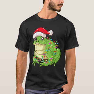 Christmas Lights Frog Wearing Xmas Hat Funny Frog  T-Shirt