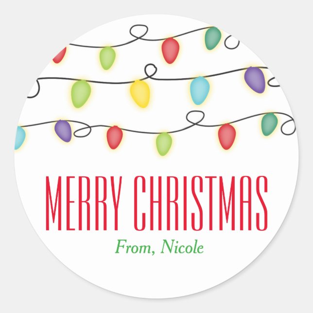 Christmas Lights Fun Holiday Party Favour Stickers (Front)
