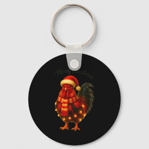 Christmas Lights Funny Chicken Santa Xmas Family M Key Ring
