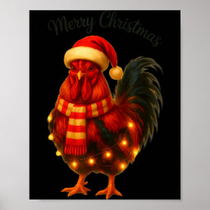 Christmas Lights Funny Chicken Santa Xmas Family M Poster