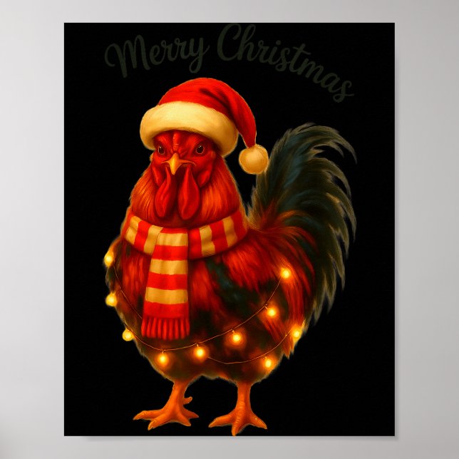 Christmas Lights Funny Chicken Santa Xmas Family M Poster (Front)