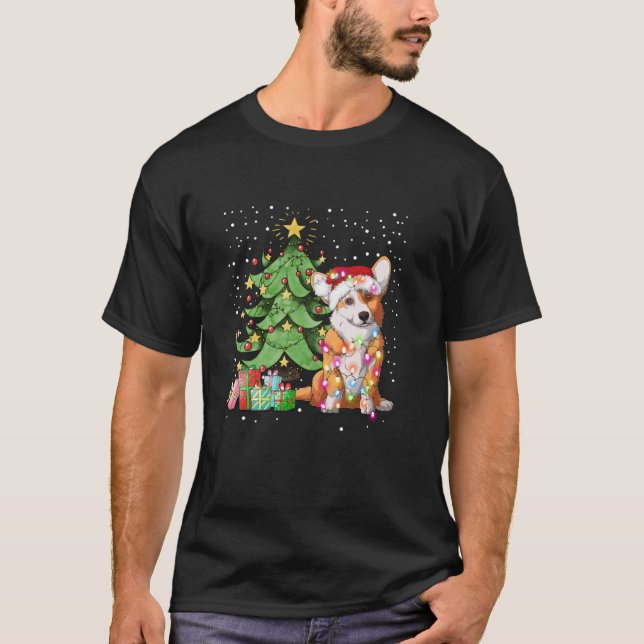 Christmas Lights Funny Corgi Dog Matching Family T-Shirt (Front)