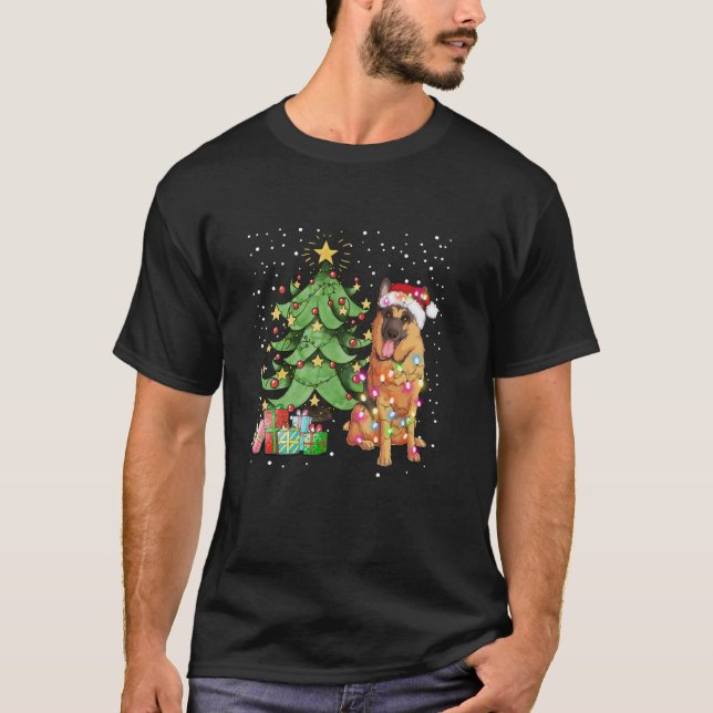Christmas Lights Funny German shepherd Dog Matchin T-Shirt (Front)