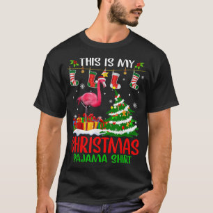 Christmas Lights Funny Xmas Santa Hat Flamingo Ani T-Shirt
