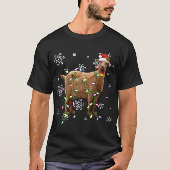 Christmas Lights Goat Lover Funny Santa Hat Xmas F T-Shirt (Front)