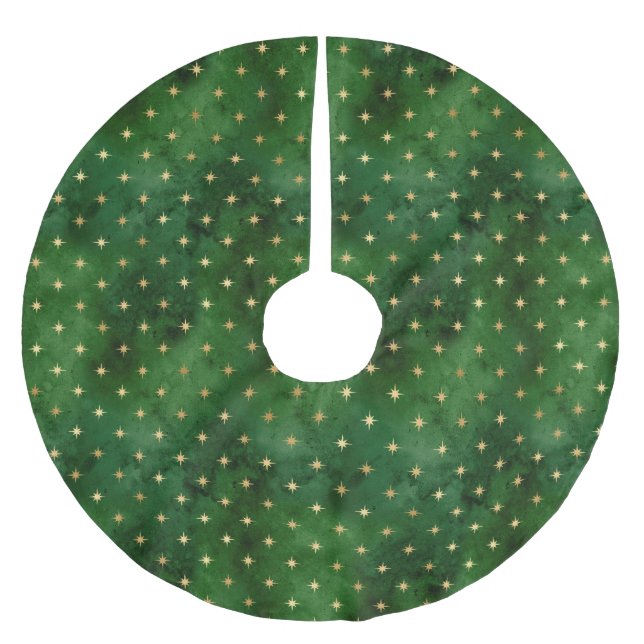 Christmas lights green gold stars pattern elegant brushed polyester tree skirt (Front)