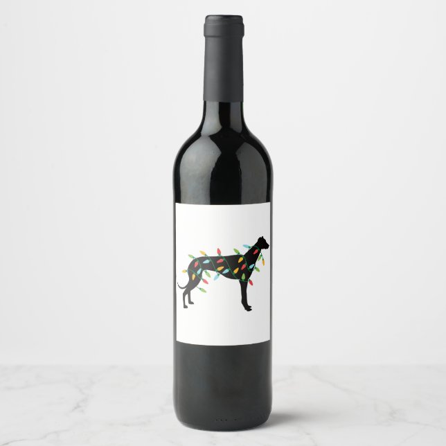 Christmas Lights Greyhound Cute Gifts Dog Lovers Wine Label (Front)