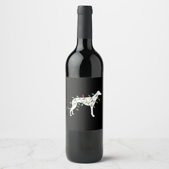 Christmas lights greyhound t  cute gifts  dog love wine label (Front)