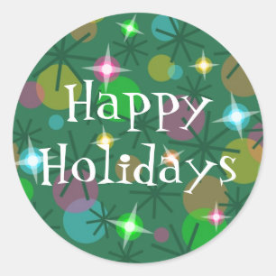 Christmas Lights 'Happ Holidays' ' sticker round