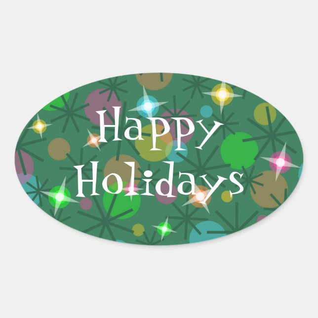 Christmas Lights 'Happy Holidays' sticker oval (Front)