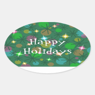 Christmas Lights 'Happy Holidays' sticker oval