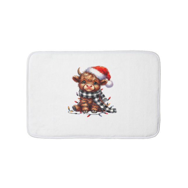 Christmas Lights Highland Cow Baby Christmas Light Bath Mat (Front)