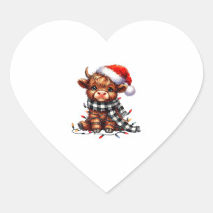 Christmas Lights Highland Cow Baby Christmas Light Heart Sticker