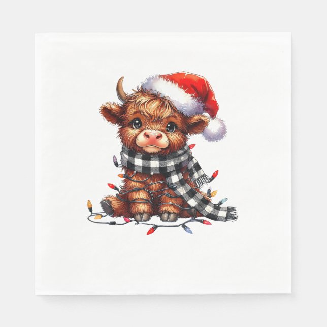 Christmas Lights Highland Cow Baby Christmas Light Napkin (Front)