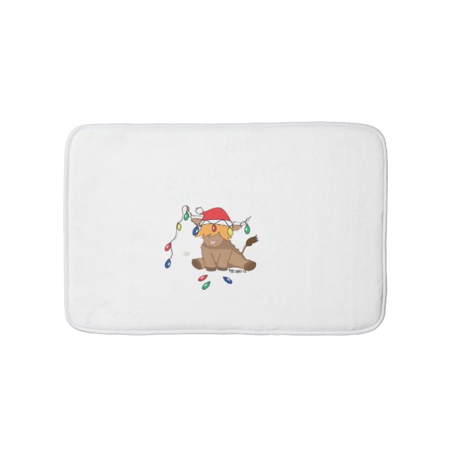 Christmas lights highland cow ugly sweater christm bath mat (Front)