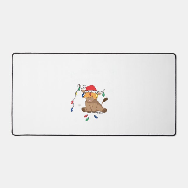 Christmas lights highland cow ugly sweater christm desk mat (Front)