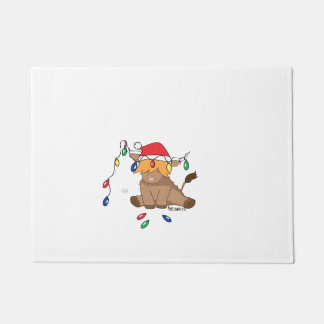 Christmas lights highland cow ugly sweater christm doormat (Front)