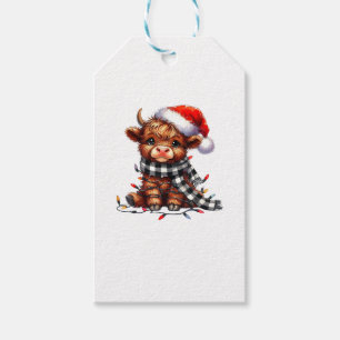 Christmas Lights Highland Cow Vintage Cute Highlan Gift Tags