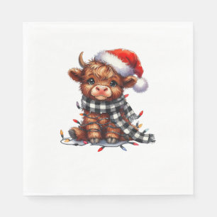 Christmas Lights Highland Cow Vintage Cute Highlan Napkin