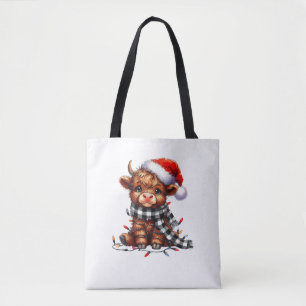 Christmas Lights Highland Cow Vintage Cute Highlan Tote Bag